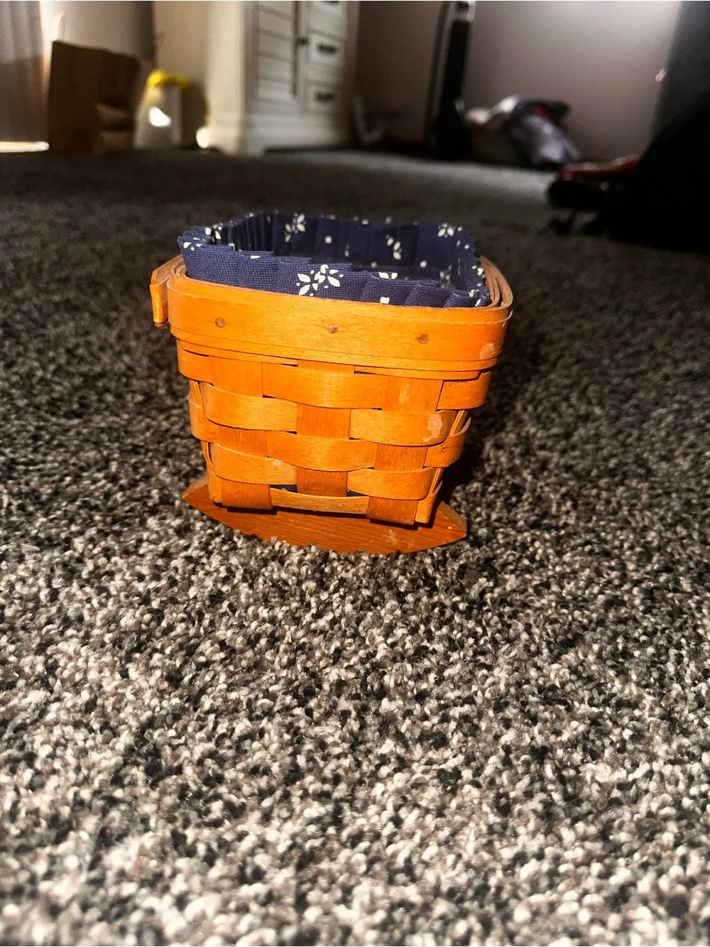 Longaberger Small Woven Basket with Navy Floral Liner